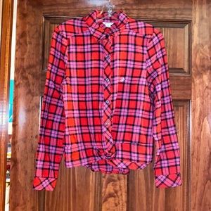 Red pink and purple tied flannel